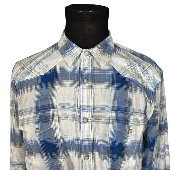 Lucky Brand Classic Fit Blue Plaid Long SLeeve Pearl Snap Button Front Shirt XL - Picture 2 of 7